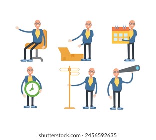 bald businessman characters set in various poses vector illustration