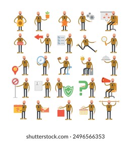 bald businessman characters set in various poses illustration