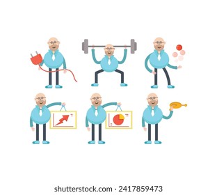 bald businessman characters set vector illustration