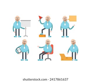 bald businessman characters set vector illustration