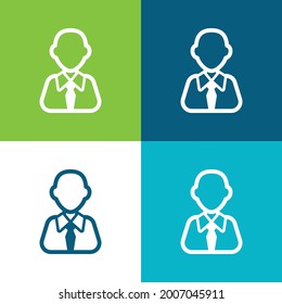 Bald Businessman Flat four color minimal icon set