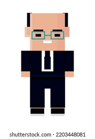 Bald Businessman Pixel 8 Bit Icon