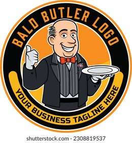 Bald Butler Cartoon Mascot Logo