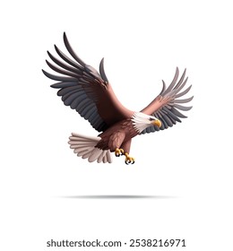 Águila calva, 3D. Naturaleza realista del pájaro americano de presa, caza, vuelo. Un símbolo de fuerza, libertad. Ilustración vectorial.