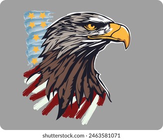 Bald eagle, eagle with american flag, Patriotic vector illustration