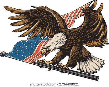 Bald Eagle American Flag Rifle Illustration, Patriotic Vector Illustration