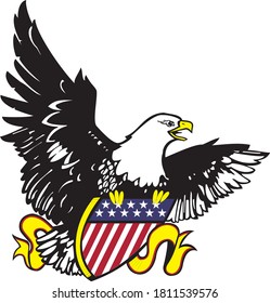 bald eagle with american flag. vector file isolate from background 