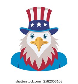 Bald eagle in americana hat, fourth of July symbol of liberty