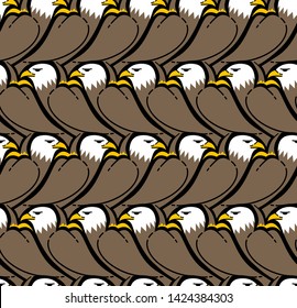 Bald Eagle, background in Escher style, seamless pattern vector illustration