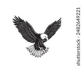 Bald Eagle bird vector, logo design, icon, stencil, black and white,