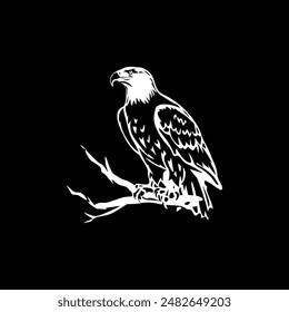 Bald Eagle bird vector, logo design, icon, stencil, black and white,