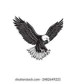 Bald Eagle bird vector, logo design, icon, stencil, black and white,