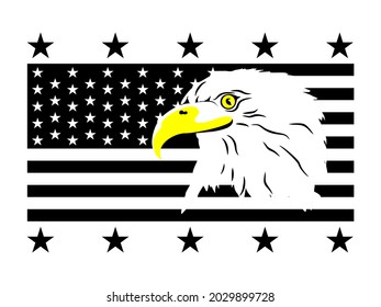 Bald eagle with Black and white flag of United States vector design.