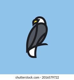 Bald eagle. Bold line style logo mark template or icon of majestic bird sitting on branch
