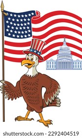 Bald Eagle Cartoon with American Flag 