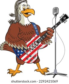 Bald eagle cartoon with Guitar and microphone