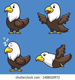 Bald Eagle Cartoon Mascot Collection Set.