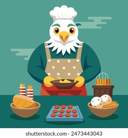 A BALD EAGLE CHEF COOKING