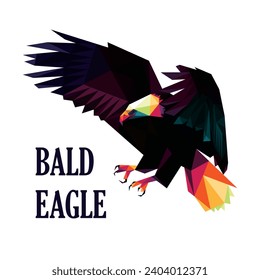 Bald Eagle Colorful Polygon Logo. USA Bald eagle in Abstract Vector. Colorful Abstract low poly vector of eagle