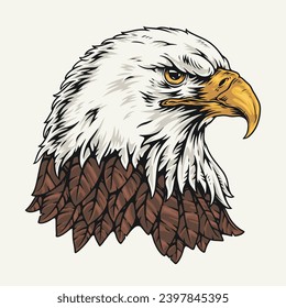 Bald eagle colorful vintage emblem with bird looking to side and symbolizing American independence and US sovereignty vector illustration