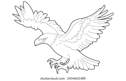 Bald Eagle Colouring Page element, isolated on white