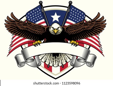 bald eagle design holding the blank ribbon with USA flags