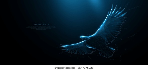 Bald eagle flying. Animal wildlife. Futuristic digital technology. Low polygonal, wireframe, linear and mesh illustration