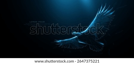 Bald eagle flying. Animal wildlife. Futuristic digital technology. Low polygonal, wireframe, linear and mesh illustration