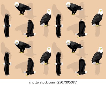 Bald Eagle Flying Cartoon Cute Seamless Wallpaper Background