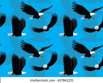 Bald Eagle Flying Cartoon Seamless Wallpaper