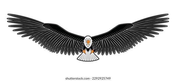 bald eagle flying in catch action drawing in colorful cartoon vector