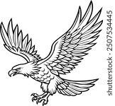 Bald Eagle flying in the sky, Alaska, USA, Silhouette, vector, illustration.