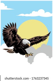 Bald Eagle Flying in the Sky Vector Illustration 