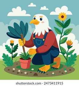 A BALD EAGLE GARDENING PLANTS