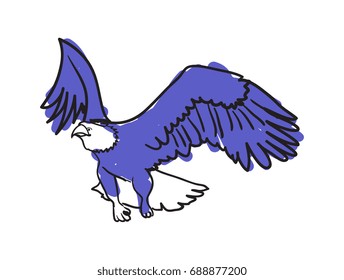 Bald eagle hand drawn icon isolated on white background vector illustration. American ethnic culture element, traditional symbol.