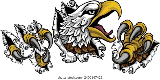 A bald eagle or hawk and claws with talons ripping or tearing through the background.