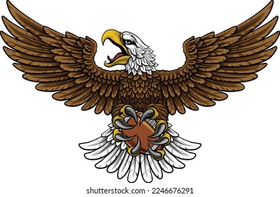 A bald eagle or hawk flying with an American Football ball in its claws sports mascot