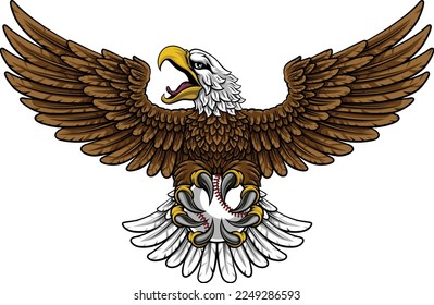 A bald eagle or hawk flying with a baseball ball in their claws sports mascot