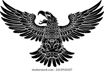 A bald eagle or hawk flying with a basketball ball in their claws sports mascot