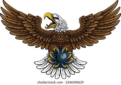 A bald eagle or hawk flying with a ten pin bowling ball in their claws sports mascot
