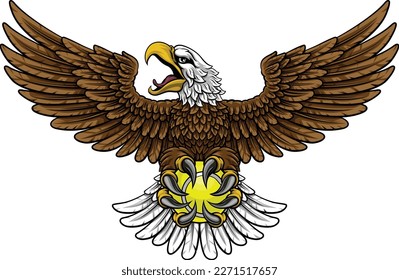 A bald eagle or hawk flying with a tennis ball in their claws sports mascot