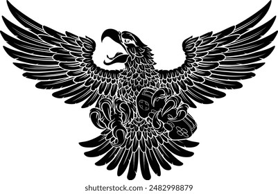 A bald eagle or hawk flying with a video game controller in its claws. Gamer e sports cartoon mascot