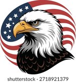 Bald Eagle Head with American Flag Circle Patriotic Vector Illustration