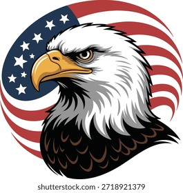 Bald Eagle Head with American Flag Circle Patriotic Vector Illustration