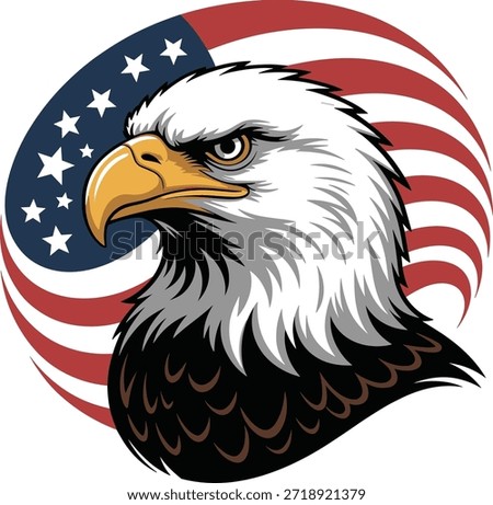 Bald Eagle Head with American Flag Circle Patriotic Vector Illustration