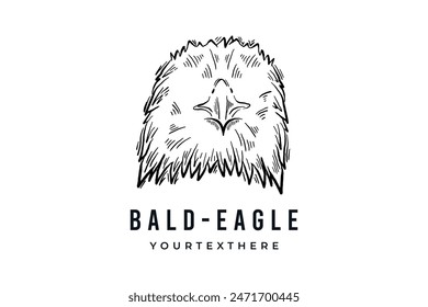 Bald eagle head bird, hand drawn line sketch drawing vector logo illustration