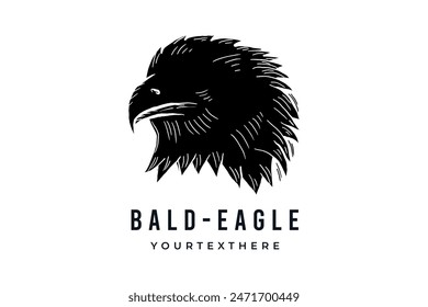 Bald eagle head bird, hand drawn silhouette drawing vector logo illustration