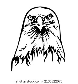 Adlerkopf, Vogel, Räuber, Wildtier, Emblem, heraldisches Symbol, Vektorgrafik, Illustration in schwarz-weißer Farbe einzeln auf weißem Hintergrund