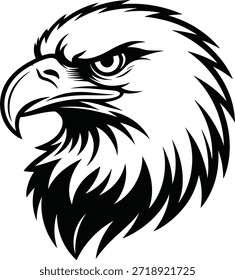 Cabeça de águia careca ilustração de vetor preto e branco, poderoso logotipo de mascote de águia americana no fundo branco