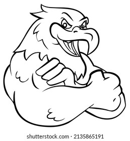Bald eagle head, emblem, mascot, bird, predator, wild animal, wildlife, design, outline, vector, illustration in black and white color, isolated on white background